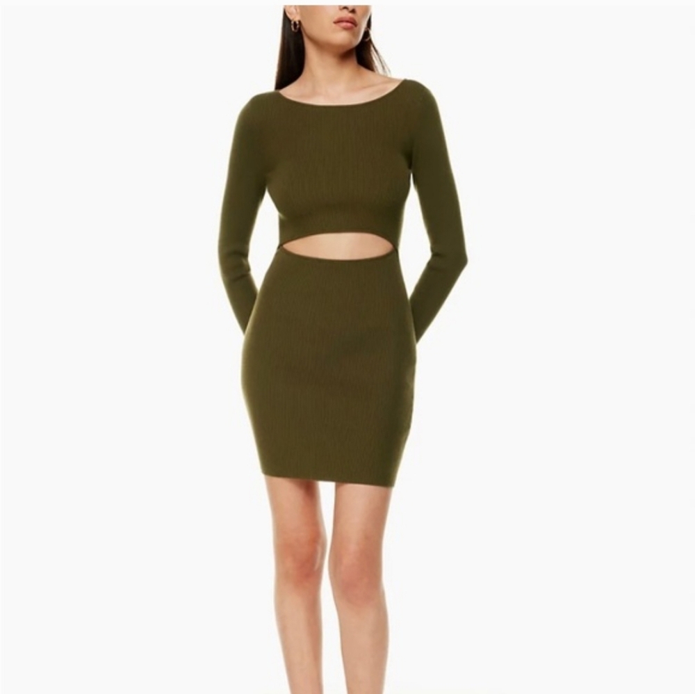 NWT Wilfred Cut Out Long Sleeve Ribbed Mini Dress Green Size 2XS
